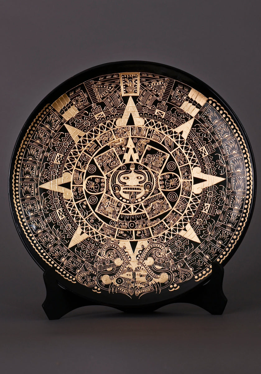 Aztec Calendar - Hand-Painted Mexican Decorative Plate with Gold Leaf ...